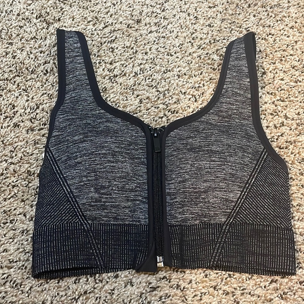 All In Motion Black/Grey Seamless Front Zip Closure Racerback Sports Bra Size S